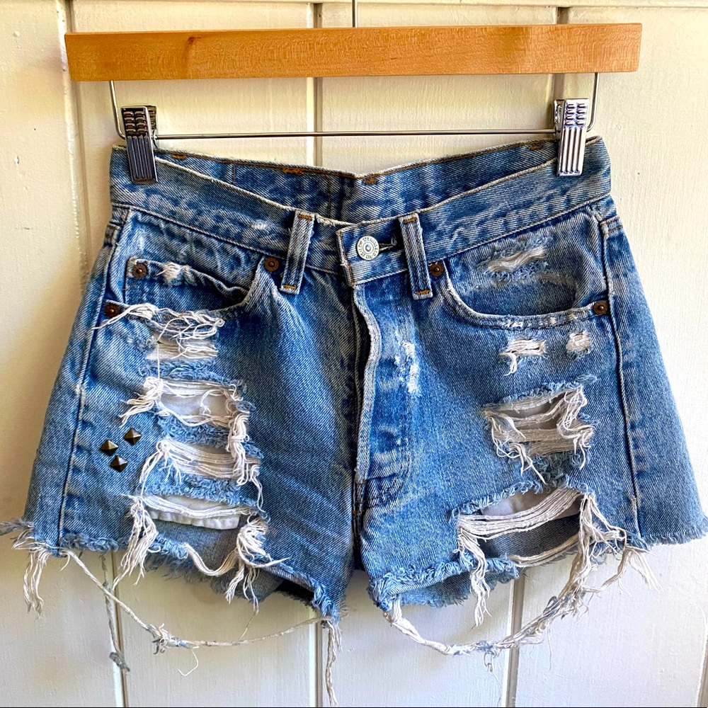 High rise denim shorts